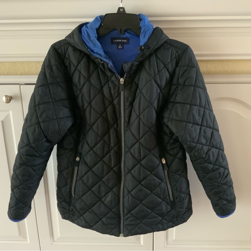 Lands End black quilted jacket size S 6-8